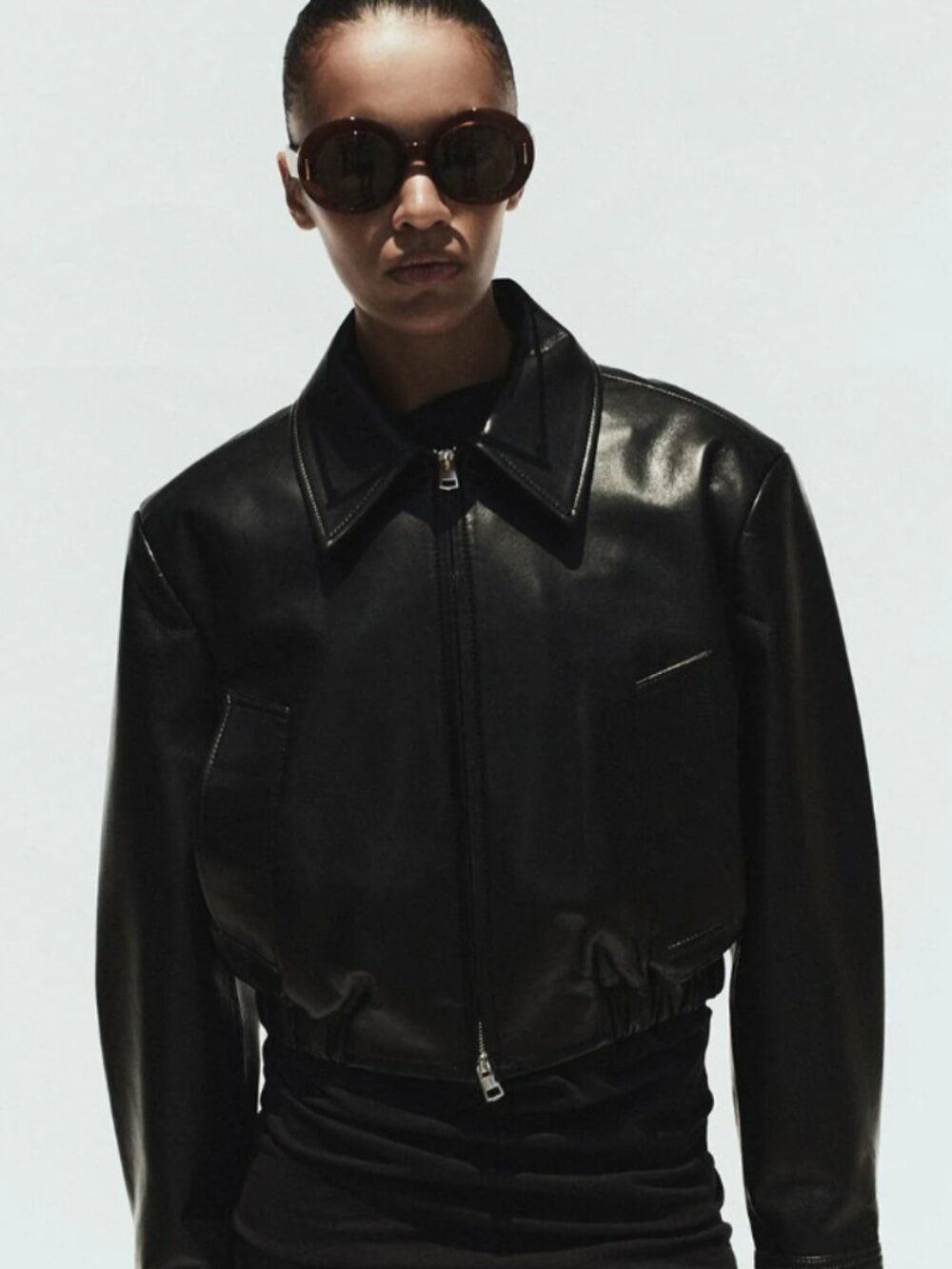 Nahla Cropped Jacket (Recycled Leather) in Detox